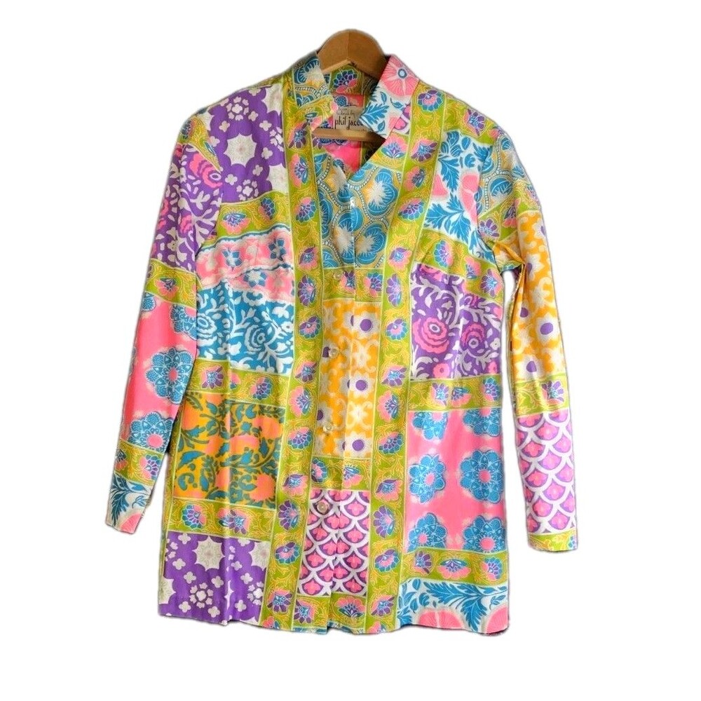 Vintage Phil Jacobs Custom Tailored Patchwork Print Mod Jacket Blazer S/M